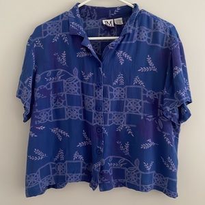 Vintage Blue Patterned Short Sleeve Button Up